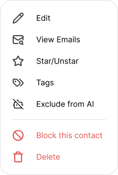 Contact menu with Exclude from AI option