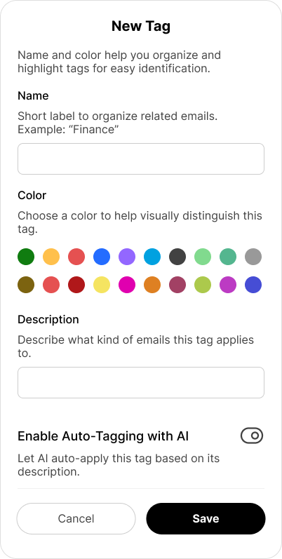 New Tag creation with AI Auto-Tagging option