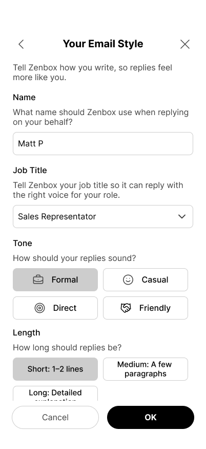 Zenbox Email Style Settings